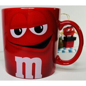 M&M RED Oversized Coffee /Tea MUG 2016 MARS CANDY 16oz + Free Red Xmas Ornament